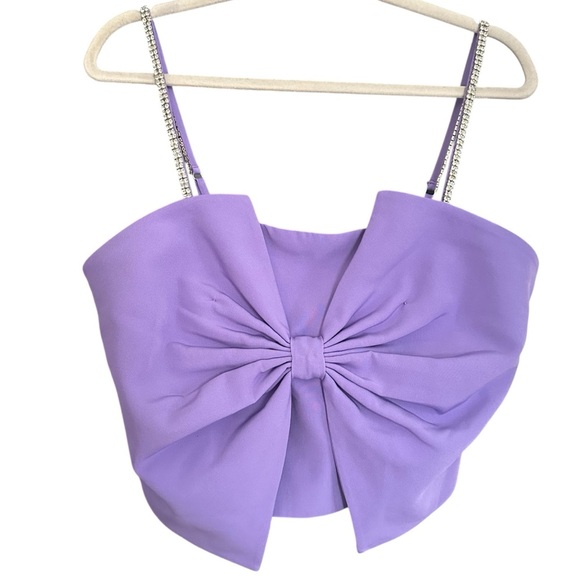 NWT Bagatelle Purple Bow Rhinestone Strap Crop Top Size 8 - Picture 1 of 6